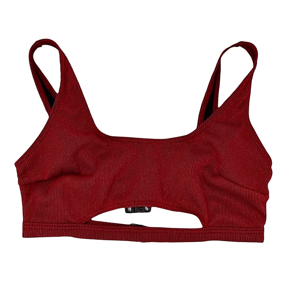 ASOS Wolf & Whistle Fuller Bust Cut Out Crop Ribbed Bikini Top Red Glitter NWOT